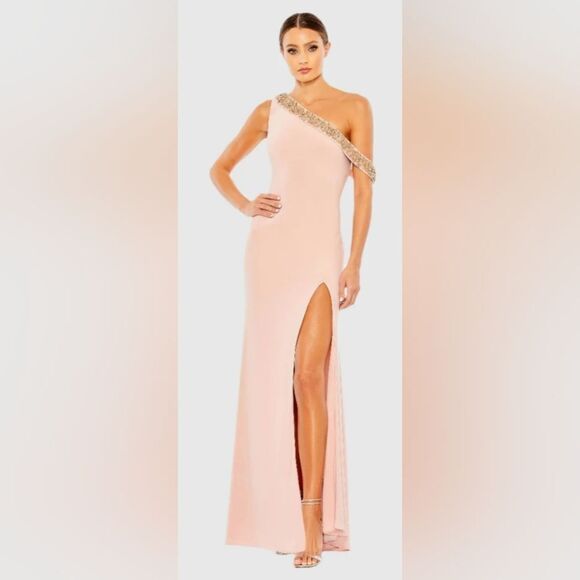 Mac Duggal 68163 Beaded Drop Shoulder Jersey Gown NWOT size 10 Rose Pink - Picture 1 of 7